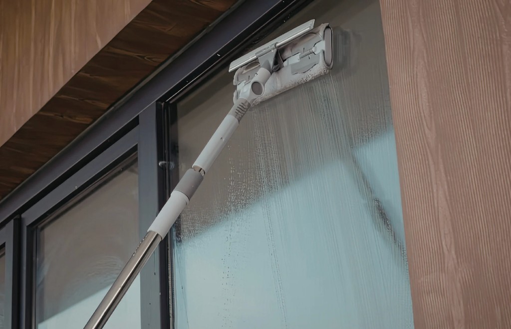 Professionelle Glasreinigung mit Teleskop und Abzieher